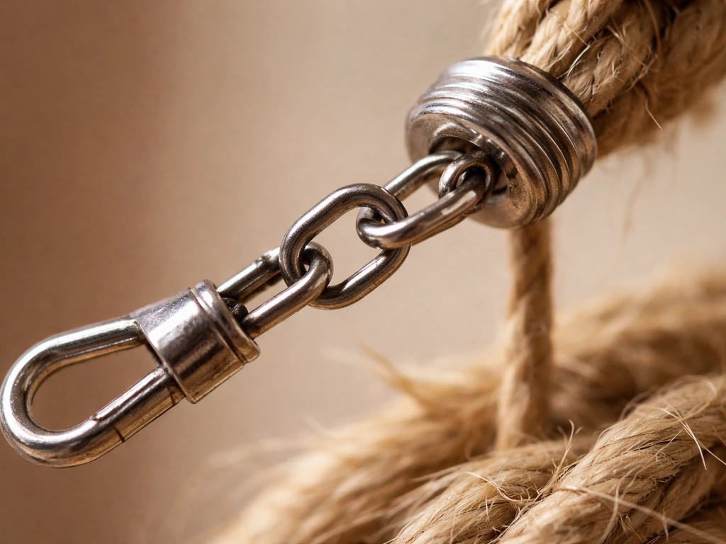 Close-up of a bird toy’s metal clip, chain, and screw showing sharp edges and possible loosening points.