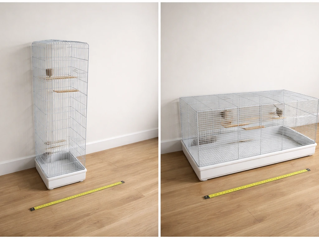 Side-by-side cages showing a tall narrow cage versus a wider cage with more horizontal space.