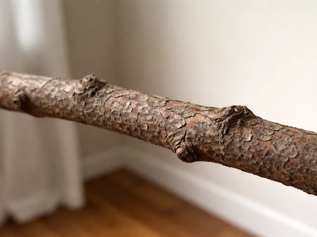 Close-up of a natural wood branch perch showing rough bark texture and irregular contours