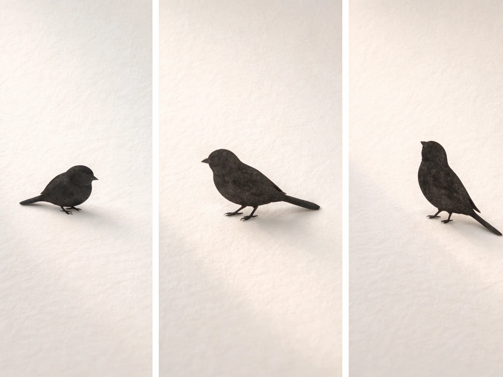 Three separate bird silhouettes on clean backgrounds suggesting quiet, manageable size, and easy handling for seniors.