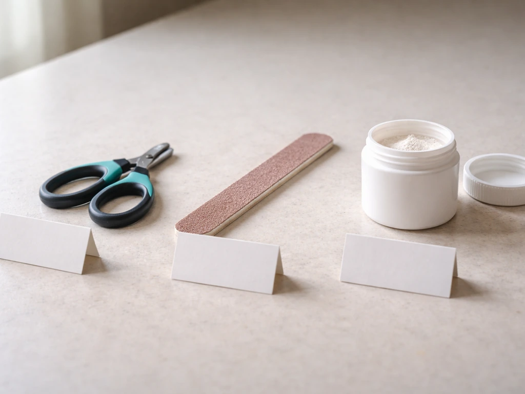 Bird nail trimmers, emery board, and styptic powder on a countertop in a neat DIY cost-list layout.